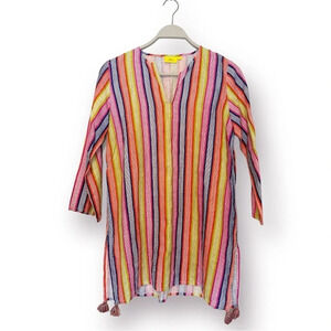 Roller Rabbit Linen Kurta Raya Border Tunic Dress Bright Multicolor Size Small